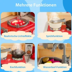 42 TLG. Kinderküche inkl. Zubehör Spielküche mit Lichter & Dampf & Musik & Sound Blau