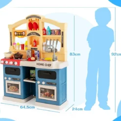 42 TLG. Kinderküche inkl. Zubehör Spielküche mit Lichter & Dampf & Musik & Sound Blau