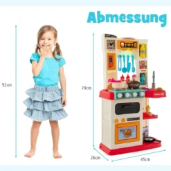 38 TLG. Kinderküche mit Lichter Kinderspielküche mit Wasserpumpe Rosa