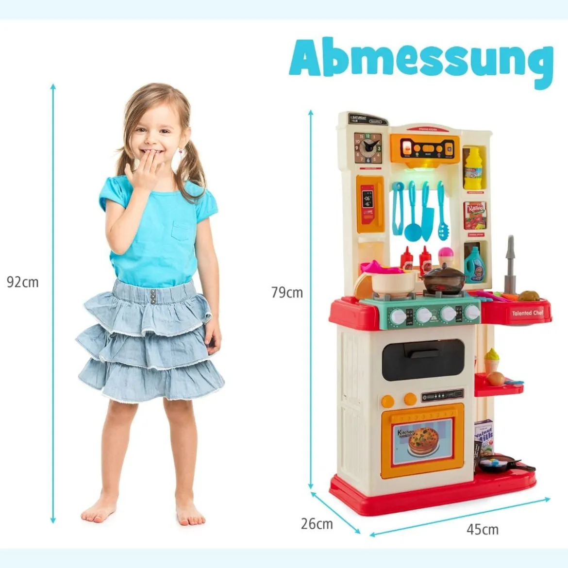 38 TLG. Kinderküche mit Lichter Kinderspielküche mit Wasserpumpe Rosa