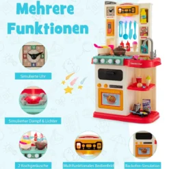 38 TLG. Kinderküche mit Lichter Kinderspielküche mit Wasserpumpe Rosa