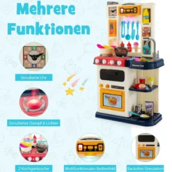 38 TLG. Kinderküche mit Lichter Kinderspielküche mit Wasserpumpe Blau