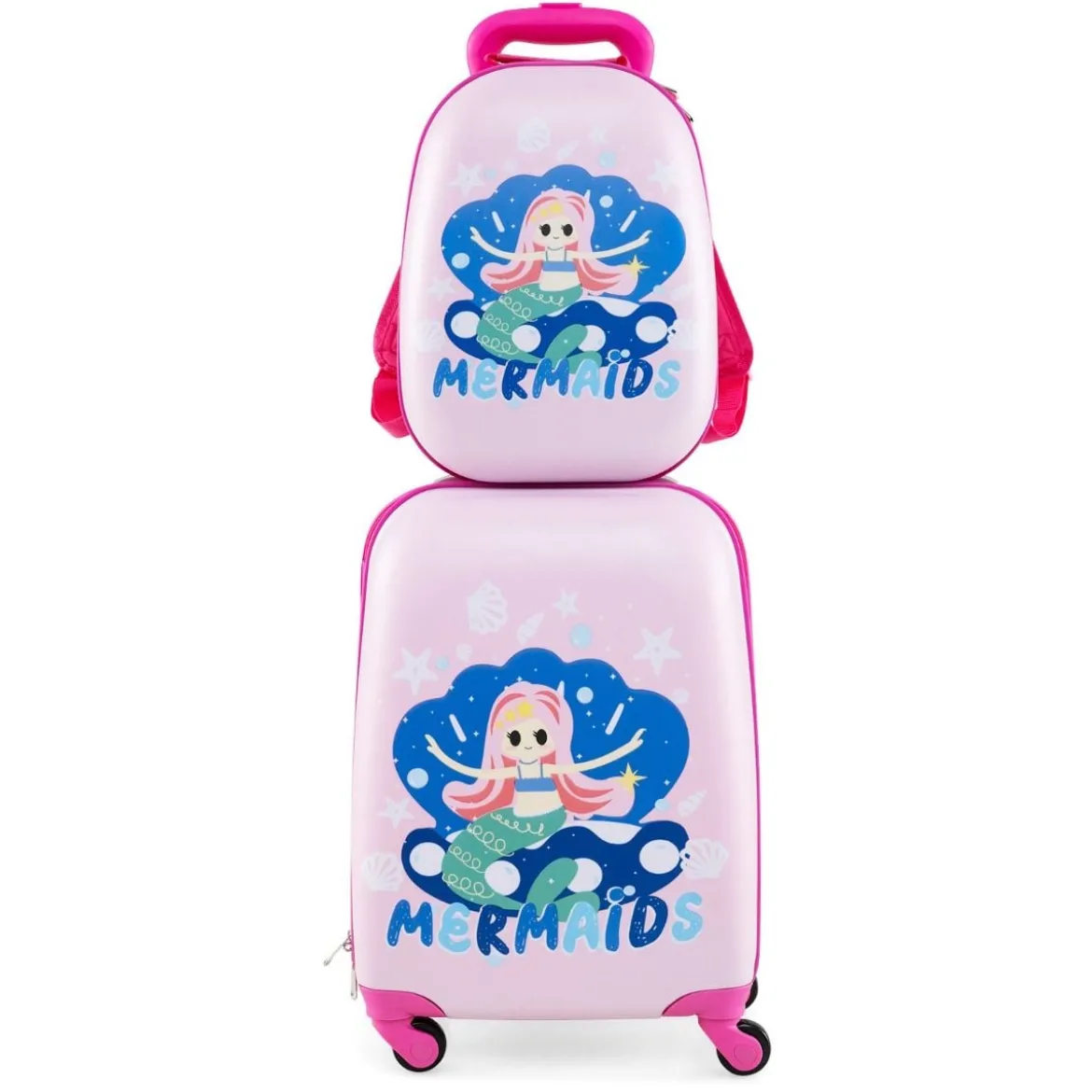 2tlg Kinderkoffer + Rucksack aus Kunststoff Kindertrolley Kindergepäck 12"+16" Mermaid