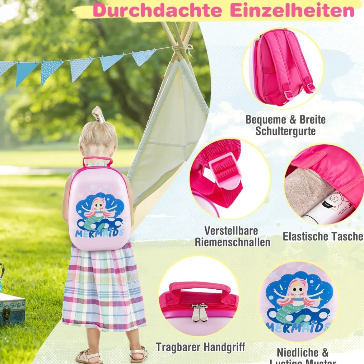 2tlg Kinderkoffer + Rucksack aus Kunststoff Kindertrolley Kindergepäck 12"+16" Mermaid