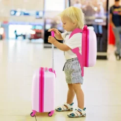 2tlg Kinderkoffer + Rucksack aus Kunststoff Kindertrolley Kindergepäck 12