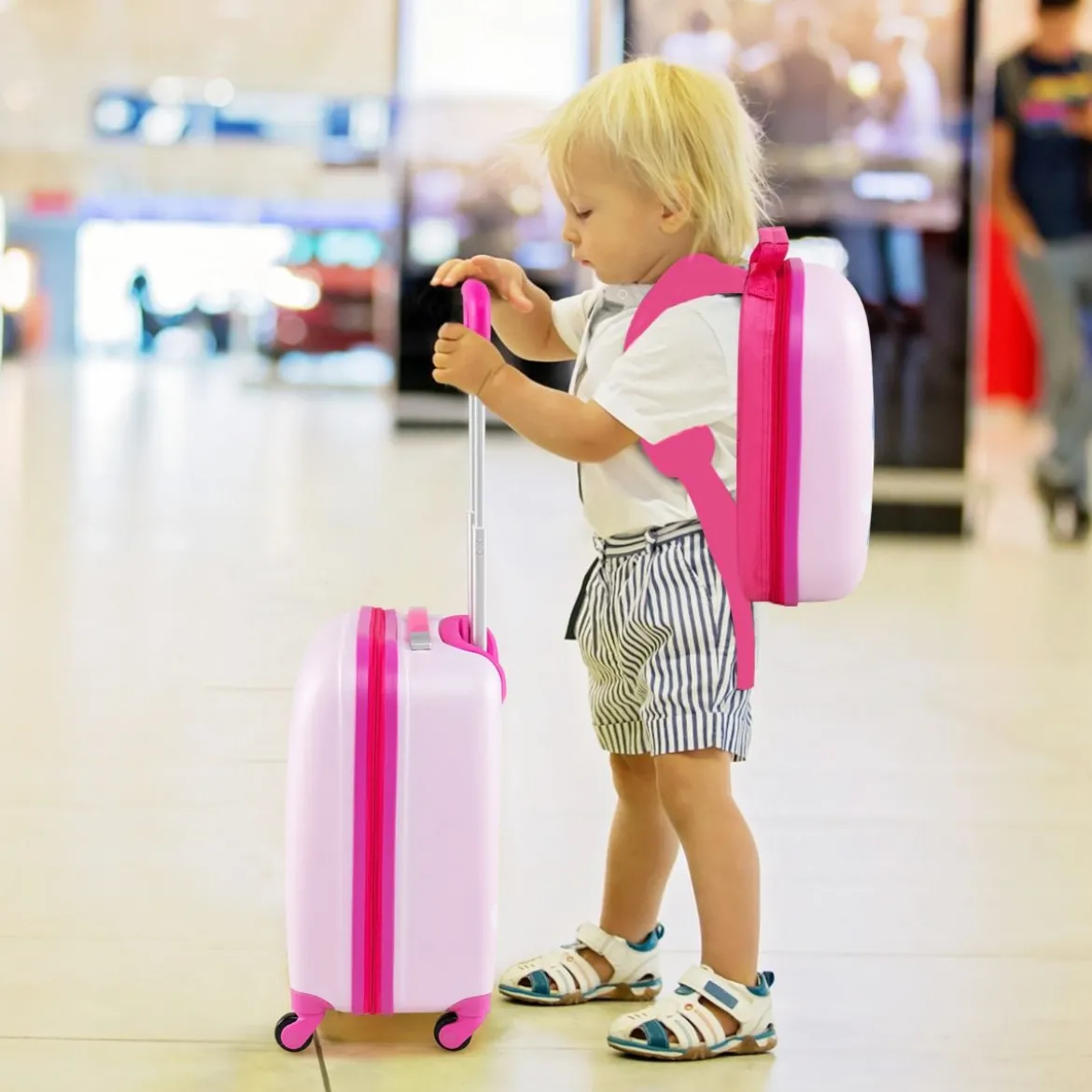 2tlg Kinderkoffer + Rucksack aus Kunststoff Kindertrolley Kindergepäck 12"+16" Mermaid