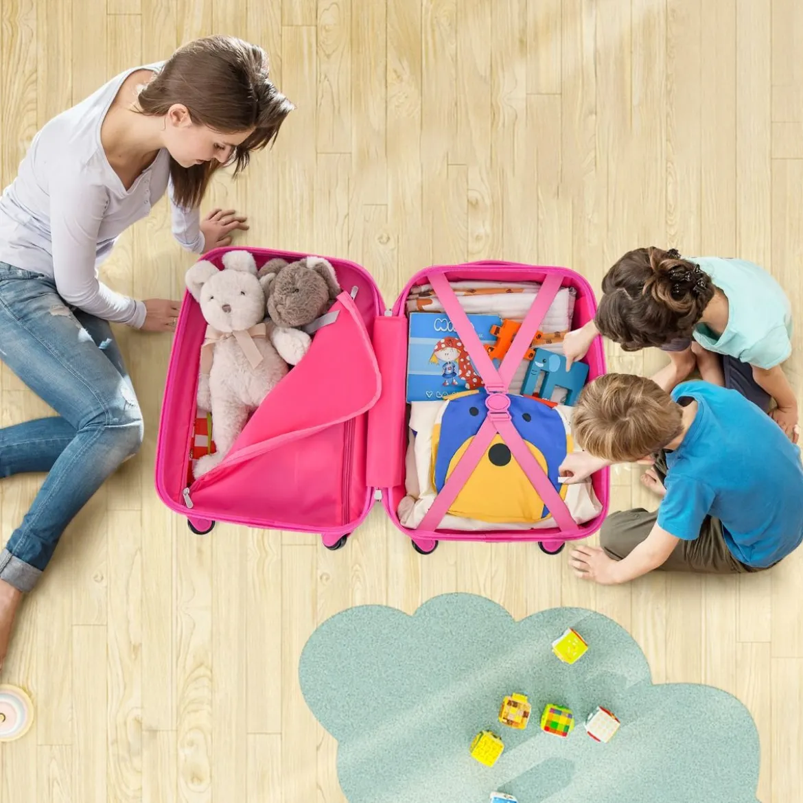 2tlg Kinderkoffer + Rucksack aus Kunststoff Kindertrolley Kindergepäck 12"+16" Rosa Unicorn