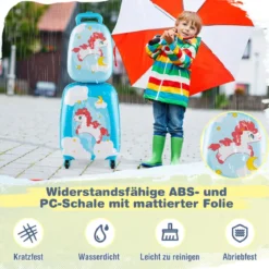 2tlg Kinderkoffer + Rucksack aus Kunststoff Kindertrolley Kindergepäck 12