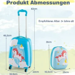 2tlg Kinderkoffer + Rucksack aus Kunststoff Kindertrolley Kindergepäck 12