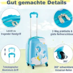 2tlg Kinderkoffer + Rucksack aus Kunststoff Kindertrolley Kindergepäck 12