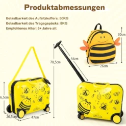 2tlg Kinderkoffer + Rucksack 47 cm Langer Aufsitzkoffer und 30 cm Breiter Rucksack Gelb