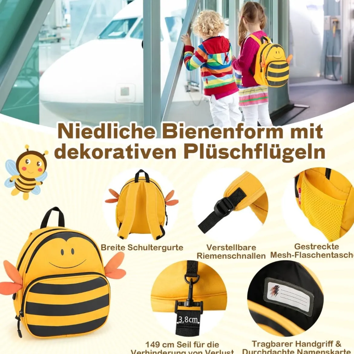 2tlg Kinderkoffer + Rucksack 47 cm Langer Aufsitzkoffer und 30 cm Breiter Rucksack Gelb