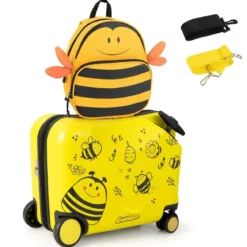 2tlg Kinderkoffer + Rucksack 47 cm Langer Aufsitzkoffer und 30 cm Breiter Rucksack Gelb