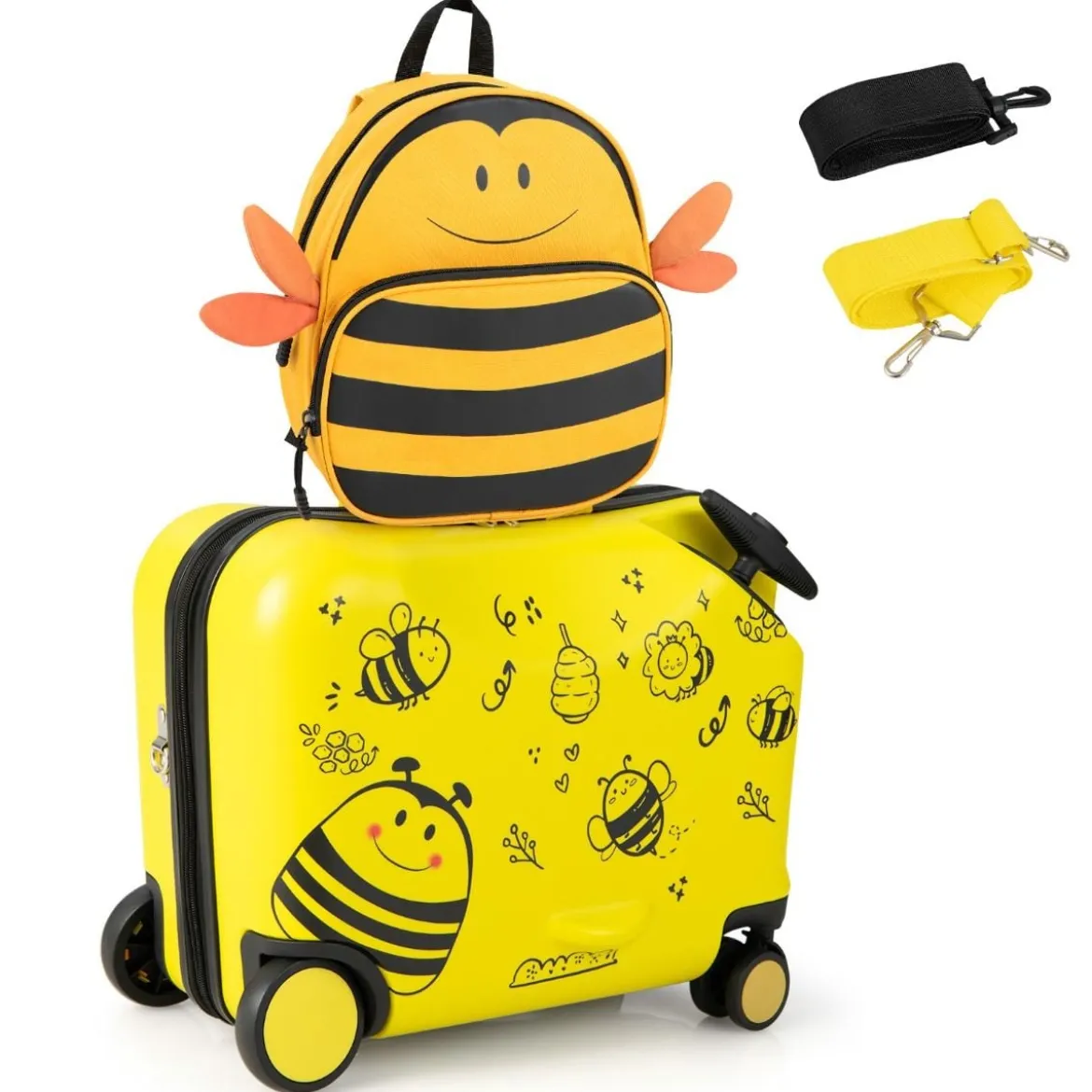 2tlg Kinderkoffer + Rucksack 47 cm Langer Aufsitzkoffer und 30 cm Breiter Rucksack Gelb