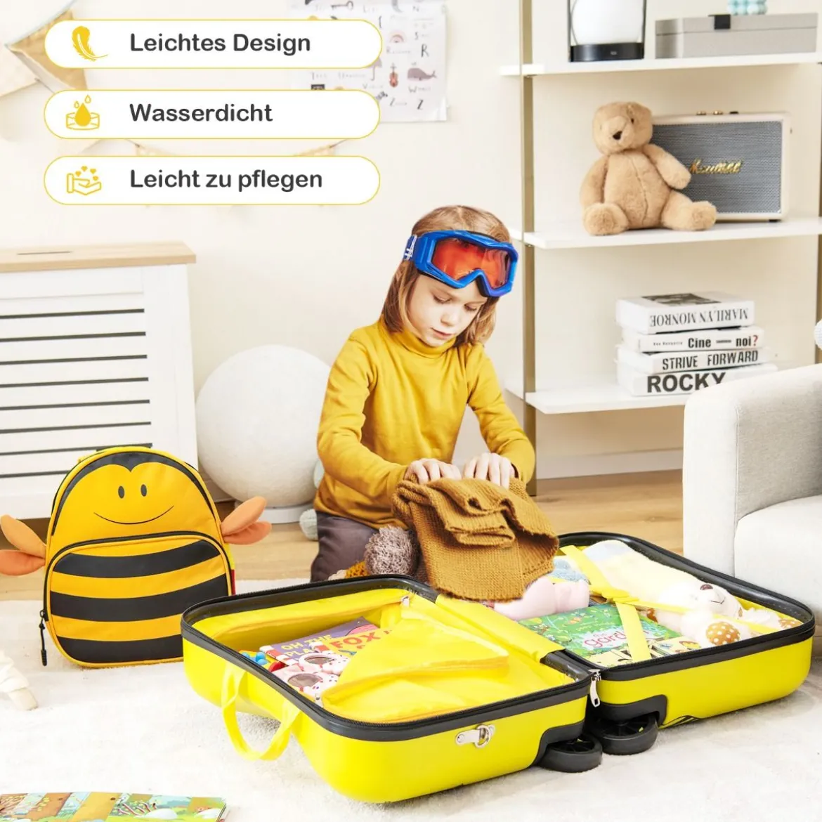 2tlg Kinderkoffer + Rucksack 47 cm Langer Aufsitzkoffer und 30 cm Breiter Rucksack Gelb