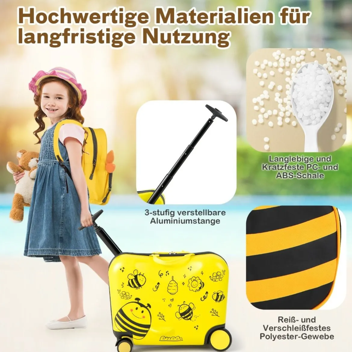 2tlg Kinderkoffer + Rucksack 47 cm Langer Aufsitzkoffer und 30 cm Breiter Rucksack Gelb
