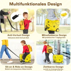 2tlg Kinderkoffer + Rucksack 47 cm Langer Aufsitzkoffer und 30 cm Breiter Rucksack Gelb