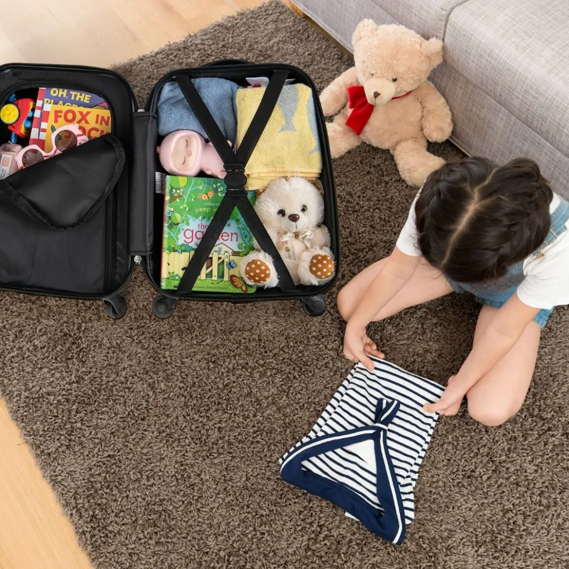 2 tlg Kinderkoffer + Rucksack Kindertrolley aus Kunststoff Kinder Kofferset Weltraum-Dinosaurier