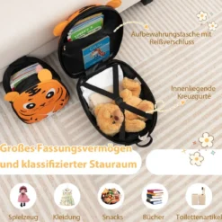 2 TLG Kinderkoffer & Rucksack mit Rollen & 3 stufigem Teleskopgriff 12”+16” Kindertrolley Tiger
