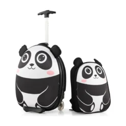 2 TLG Kinderkoffer & Rucksack mit Rollen & 3 stufigem Teleskopgriff 12”+16” Kindertrolley Panda