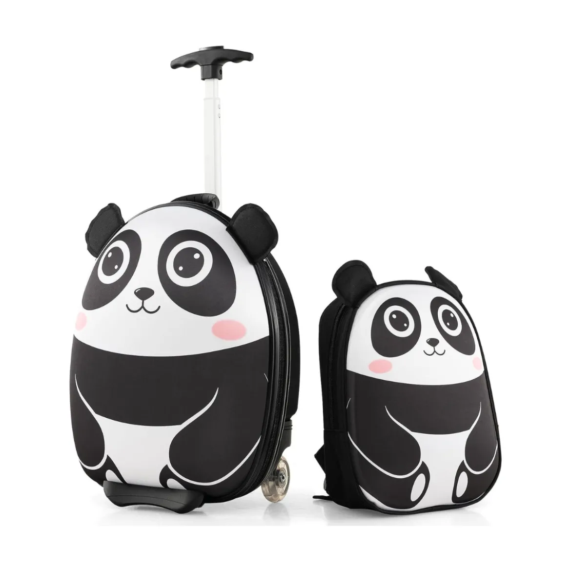 2 TLG Kinderkoffer & Rucksack mit Rollen & 3 stufigem Teleskopgriff 12”+16” Kindertrolley Panda