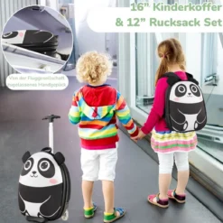 2 TLG Kinderkoffer & Rucksack mit Rollen & 3 stufigem Teleskopgriff 12”+16” Kindertrolley Panda