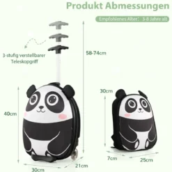 2 TLG Kinderkoffer & Rucksack mit Rollen & 3 stufigem Teleskopgriff 12”+16” Kindertrolley Panda