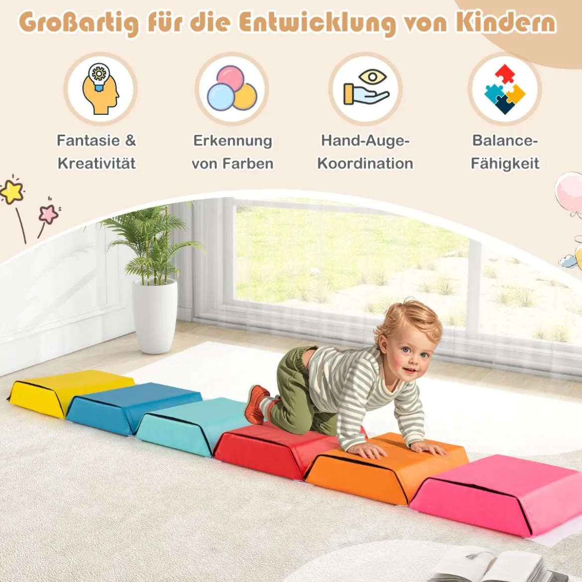 6 TLG. Kinder Schaumstoff Bausteine mit Abnehmbaren PU-Bezügen Sechseckiges Bällebad