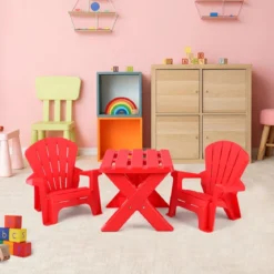 3 TLG. Kindersitzgruppe aus Kunststoff Kindertisch mit 2 Adirondack-Stühlen Rot