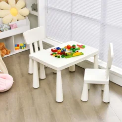 3 TLG. Kindersitzgruppe Kindertisch mit 2 Stühlen Kindermöbel aus Kunststoff Weiß