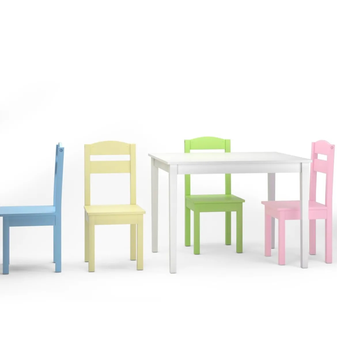 5 tlg. Kindersitzgruppe Kindertischgruppe Kindertisch mit 4 Stühlen Kiefer Farbig und Weiß