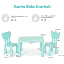 3 TLG. Kindersitzgruppe Kindertisch mit 2 Stühlen Kindermöbel aus Kunststoff Grün