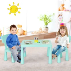 3 TLG. Kindersitzgruppe Kindertisch mit 2 Stühlen Kindermöbel aus Kunststoff Grün