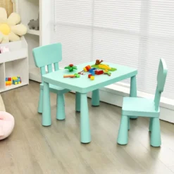 3 TLG. Kindersitzgruppe Kindertisch mit 2 Stühlen Kindermöbel aus Kunststoff Grün
