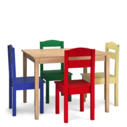 5 tlg. Kindersitzgruppe Kindertischgruppe Kindertisch mit 4 Stühlen Kiefer Farbig und Natur