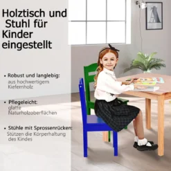 5 tlg. Kindersitzgruppe Kindertischgruppe Kindertisch mit 4 Stühlen Kiefer Farbig und Natur