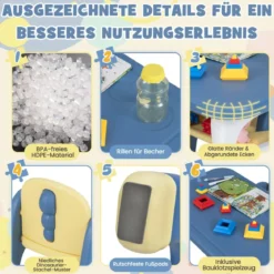 3 tlg. Kindersitzgruppe mit Dinosaurierdesign Kindertisch mit 2 Stühle inkl. Bauklötze