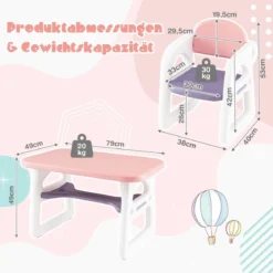 3tlg. Kindersitzgruppe mit Regal & Ablagefach zum Lesen für 1–5 Jahre Rosa & Lila