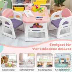 3tlg. Kindersitzgruppe mit Regal & Ablagefach zum Lesen für 1–5 Jahre Rosa & Lila