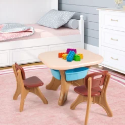 3tlg. Kindersitzgruppe Sitzgruppe Kindertisch&2 Kinderstühlen Aufbewahrungsboxen Braun