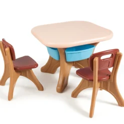 3tlg. Kindersitzgruppe Sitzgruppe Kindertisch&2 Kinderstühlen Aufbewahrungsboxen Braun