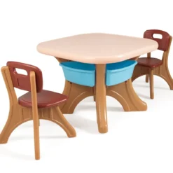 3tlg. Kindersitzgruppe Sitzgruppe Kindertisch&2 Kinderstühlen Aufbewahrungsboxen Braun