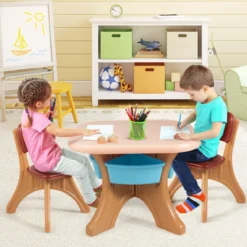 3tlg. Kindersitzgruppe Sitzgruppe Kindertisch&2 Kinderstühlen Aufbewahrungsboxen Braun