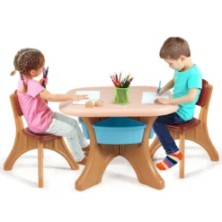 3tlg. Kindersitzgruppe Sitzgruppe Kindertisch&2 Kinderstühlen Aufbewahrungsboxen Braun