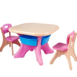 3tlg. Kindersitzgruppe Sitzgruppe Kindertisch&2 Kinderstühlen Aufbewahrungsboxen Rosa