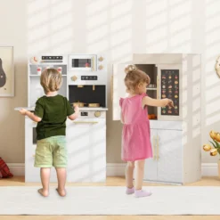 2 tlg. Kinder Spielküche mit Pädagogischem Sprechendem Wandposter Kinderküche Weiß