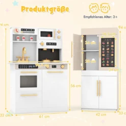 2 tlg. Kinder Spielküche mit Pädagogischem Sprechendem Wandposter Kinderküche Weiß