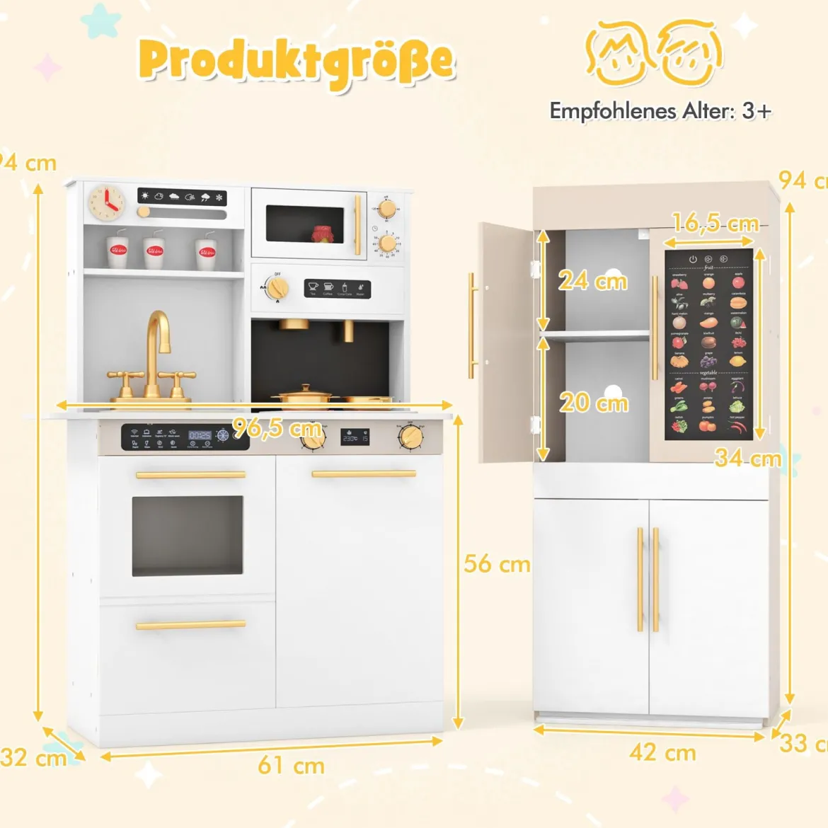2 tlg. Kinder Spielküche mit Pädagogischem Sprechendem Wandposter Kinderküche Weiß