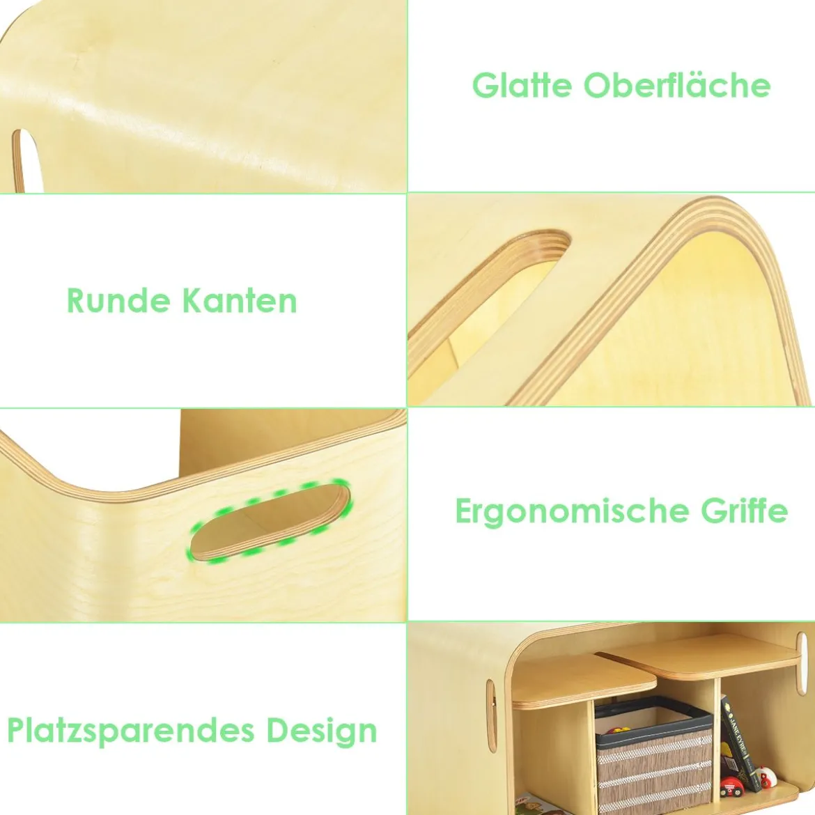 3 tlg. Kindertisch Stühle Set Kindersitzgrupppe Holz Kindermöbel Lerntisch Natur/Grau