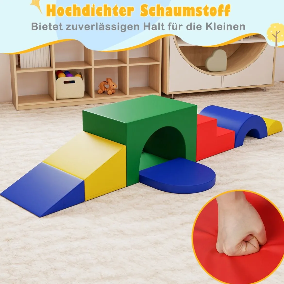 7 tlg. Kletterblock-Set aus Schaumstoff Weiches Spiel-Gym aus PU-Leder Kletterstruktur Bunt